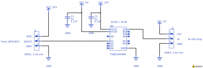 Schematic diagram for connecting the nRF52832 to WS2812b