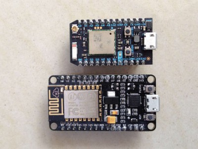 Particle Photon (above) vs the NodeMCU dev board (below)